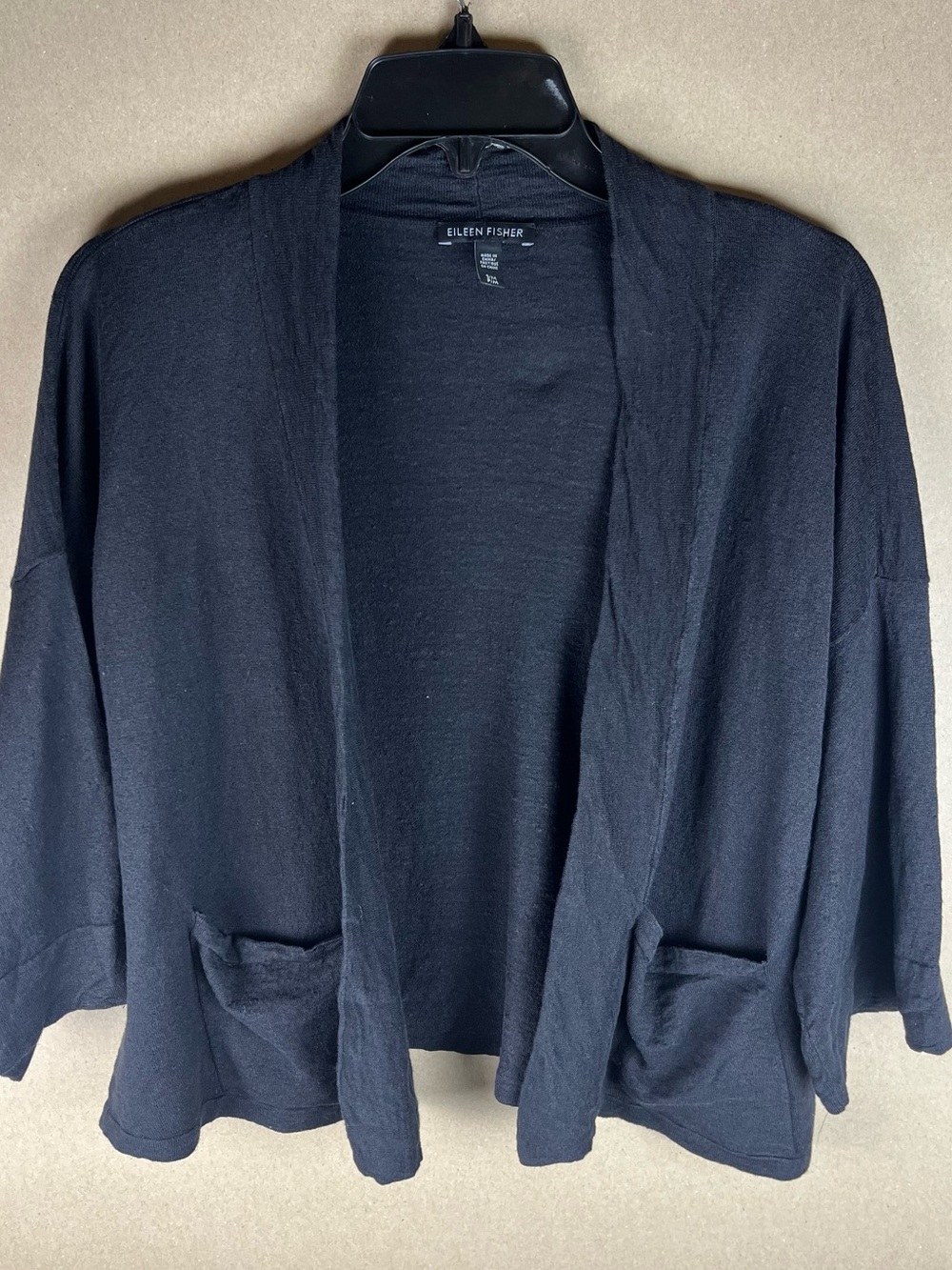 NWOT Eileen Fisher Black Organic Linen Open Cardigan Stretch S/M Lightweight